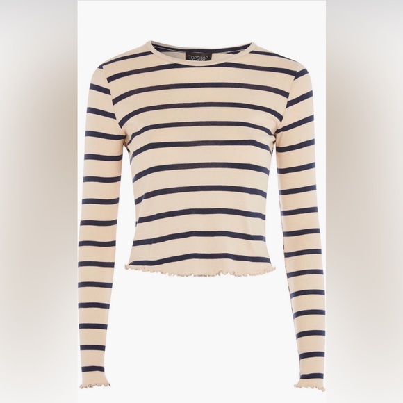 TOPSHOP Petite Stripe Lettuce Trim T-shirt - Picture 4 of 9